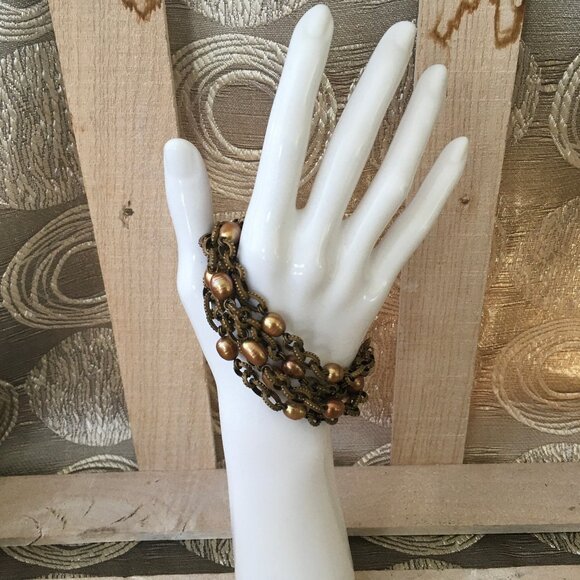 Stephen Dweck 5 Strand Bronze Link Bracelet with Gold Pearls - Picture 5 of 11